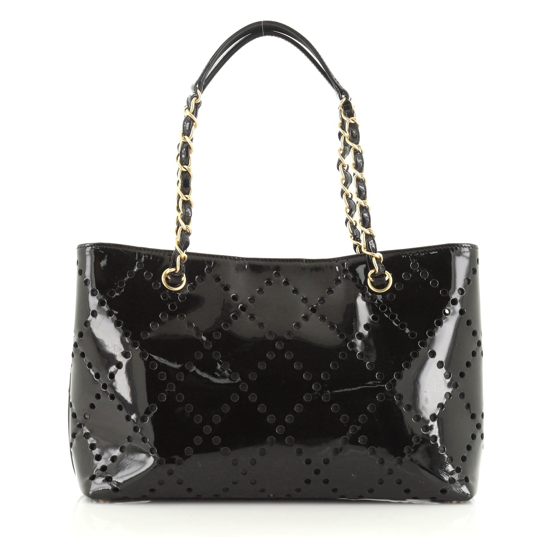 Black Chanel CC Chain Tote Perforated Patent Medium