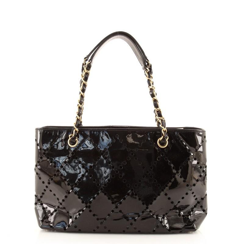 Black Chanel CC Chain Tote Perforated Patent Medium