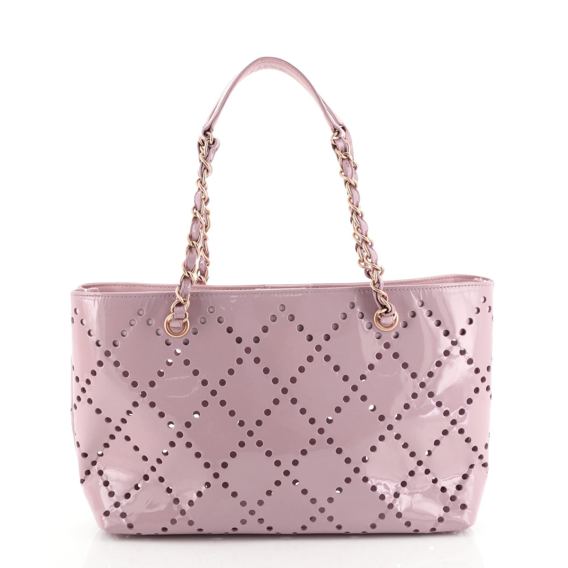 Gray Chanel CC Chain Tote Perforated Patent Medium