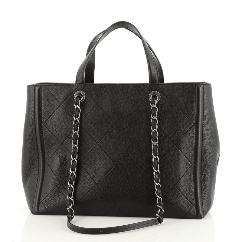 Black Chanel CC Chain Tote Quilted Deerskin Medium
