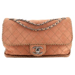 Chanel CC Chain Whipstitch Flap Bag Quilted Suede Large