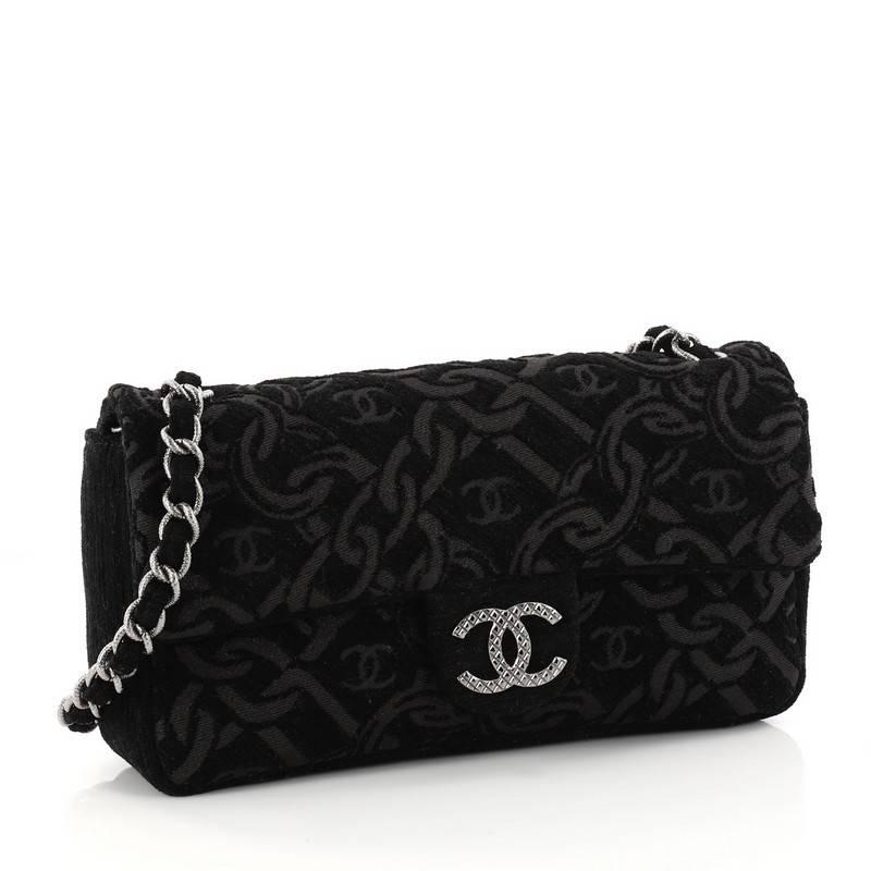 Black Chanel CC Chain Zip Flap Bag Tweed Small