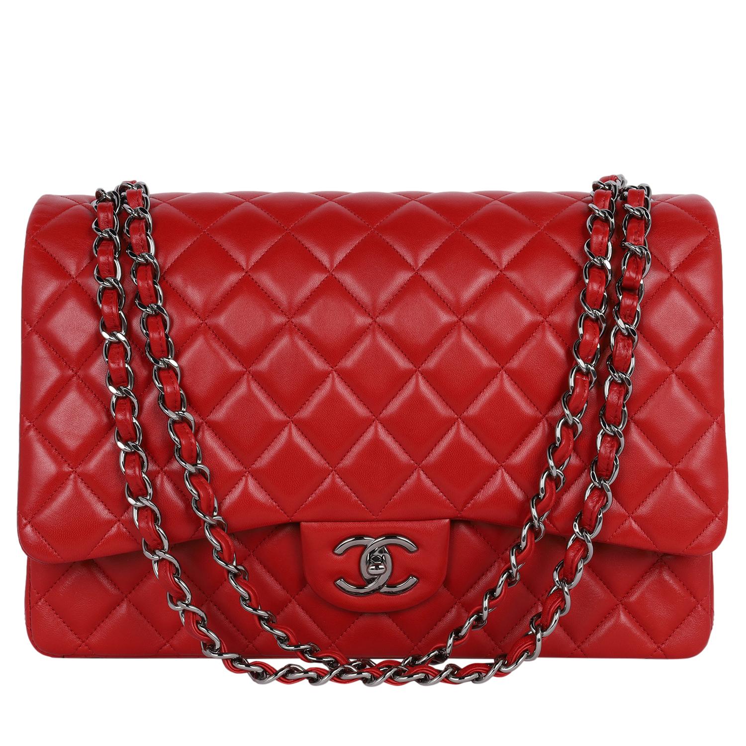 Women's Chanel CC Chanel Quilted Jumbo Classic Double Flap Bag Red