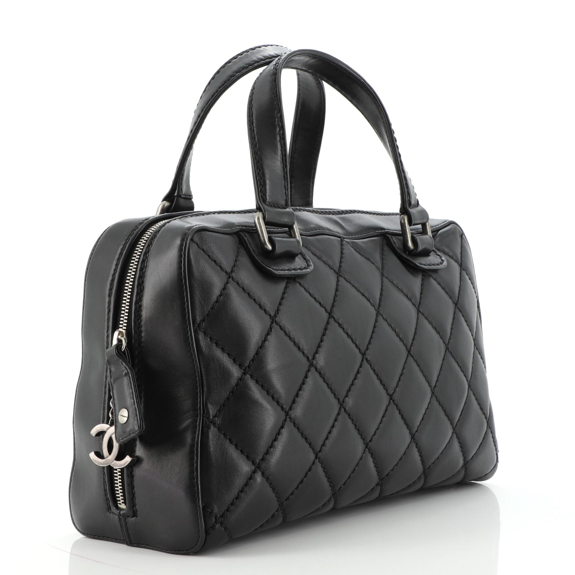 Black Chanel CC Charm Bowling Bag Quilted Lambskin Large