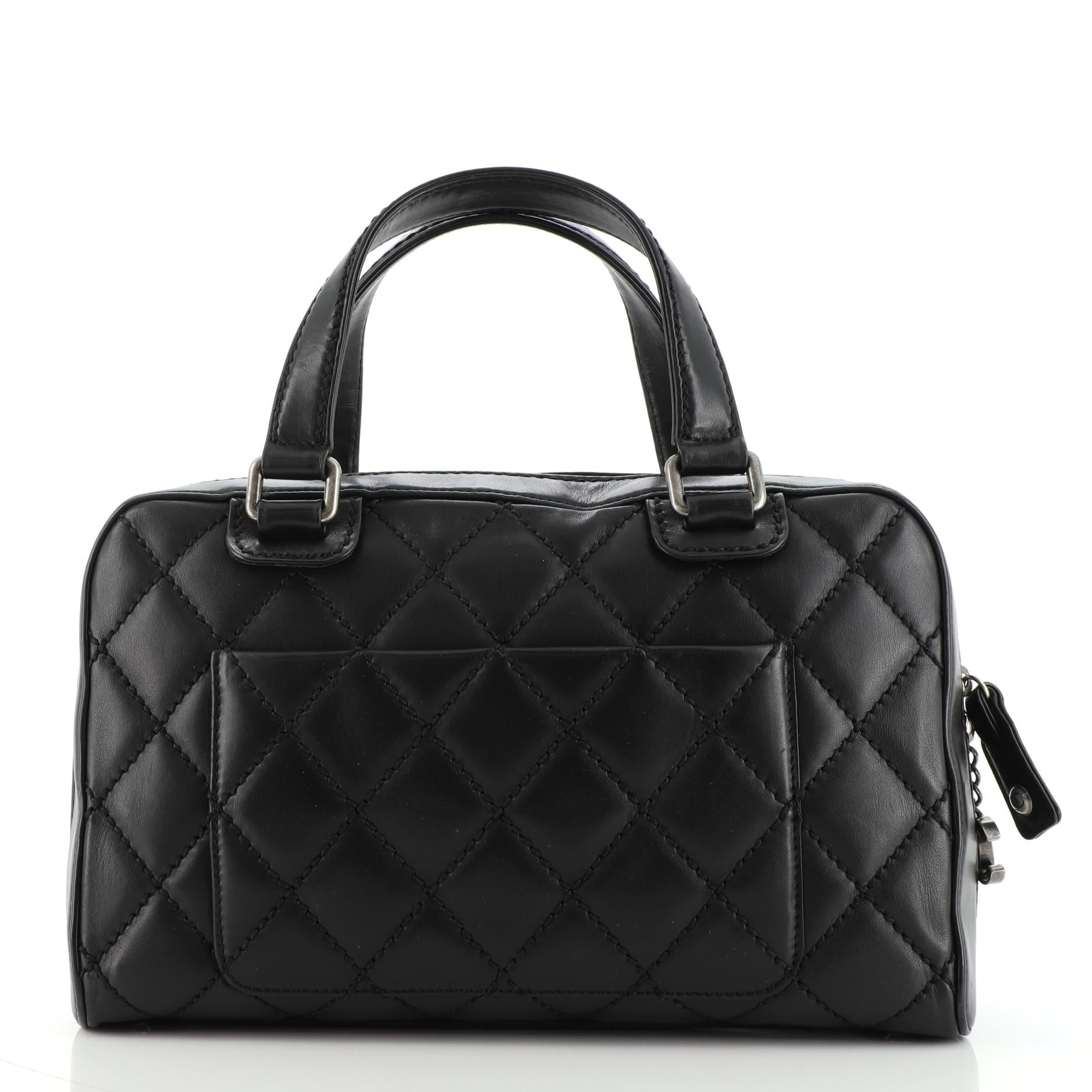 Chanel CC Charm Bowling Bag Quilted Lambskin Large In Good Condition In NY, NY