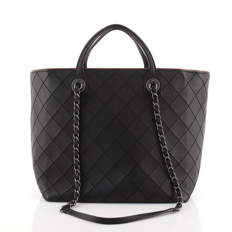 Black Chanel CC Charm Chain Shopping Tote Quilted Calfskin Large