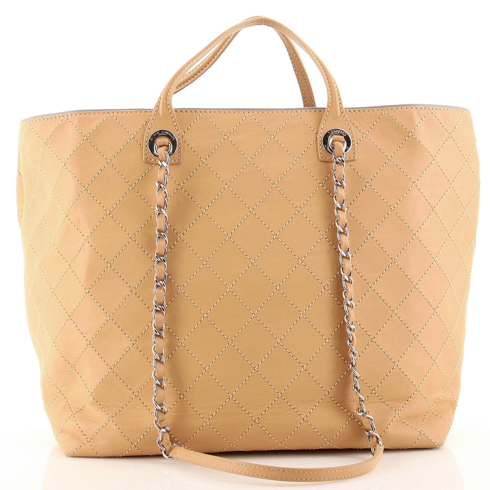 Chanel CC Charm Chain Shopping Tote Quilted Calfskin XL In Good Condition In NY, NY