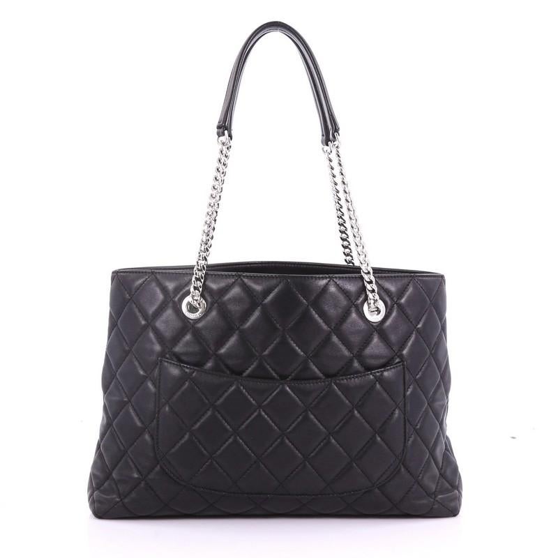 Chanel CC Charm Open Shopping Tote Quilted Lambskin Large In Excellent Condition In NY, NY