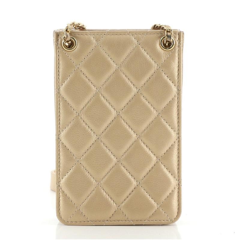 Women's or Men's Chanel CC Charm Phone Holder Crossbody Bag Metallic Quilted Calfskin