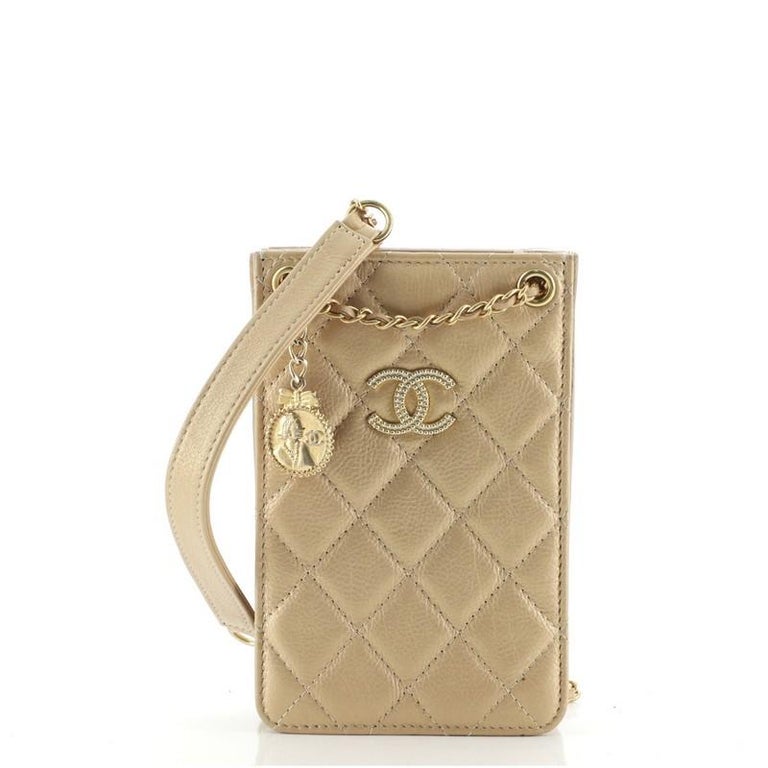 Chanel CC Charm Phone Holder Crossbody Bag Metallic Quilted Calfskin at  1stDibs