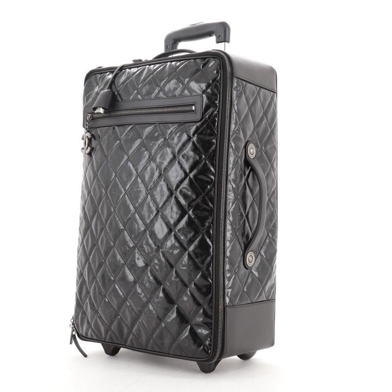 Black Chanel CC Charm Rolling Trolley Quilted Coated Canvas