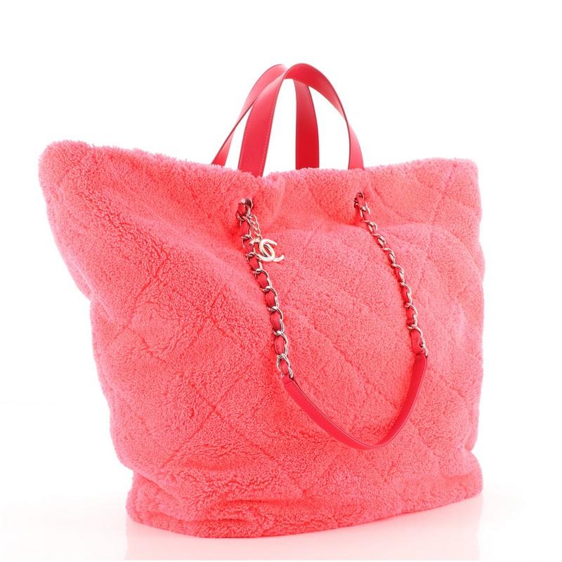 Pink Chanel CC Charm Shopping Tote Quilted Mixed Fibers Large