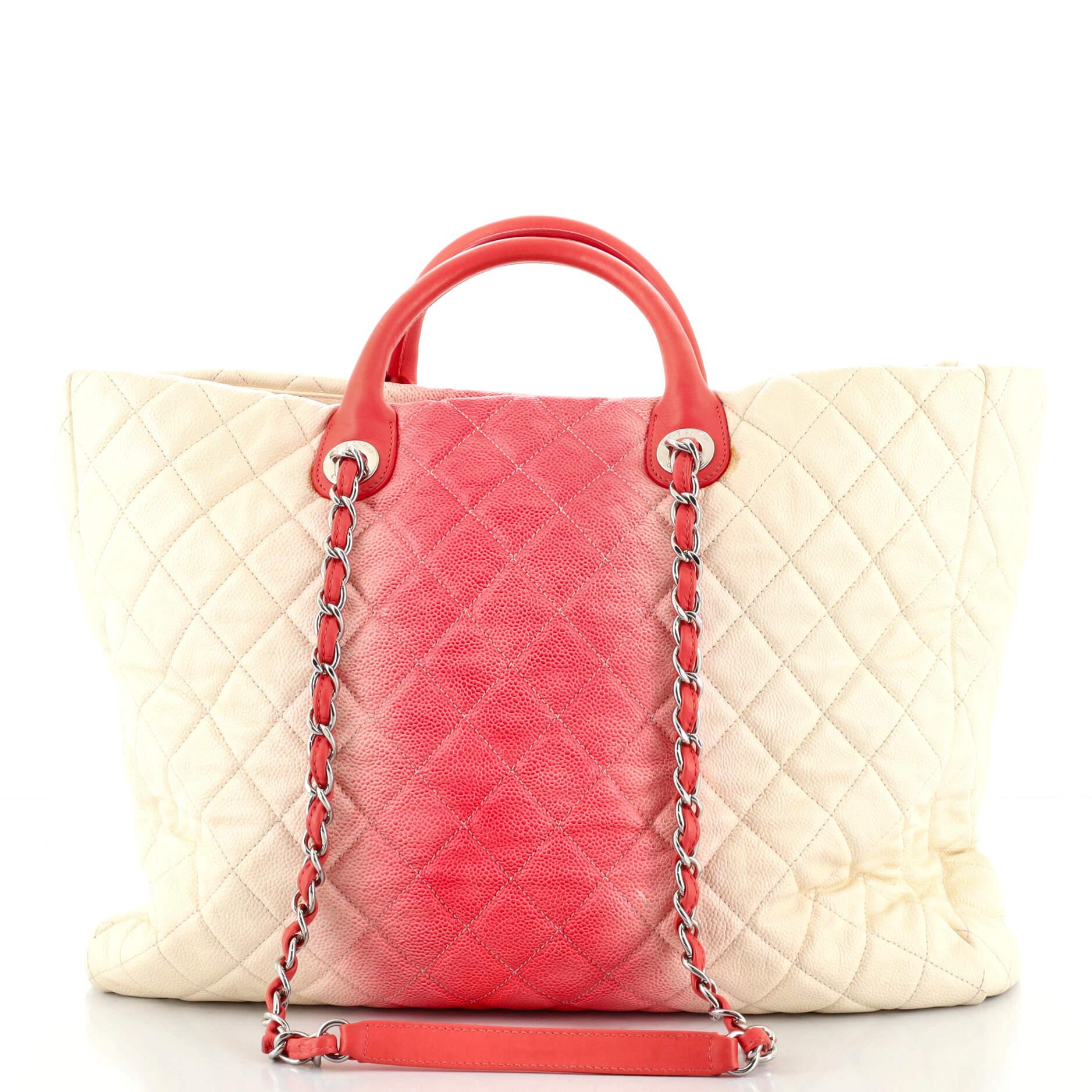 Chanel CC Charm Shopping Tote Quilted Ombre Caviar Large In Good Condition In NY, NY