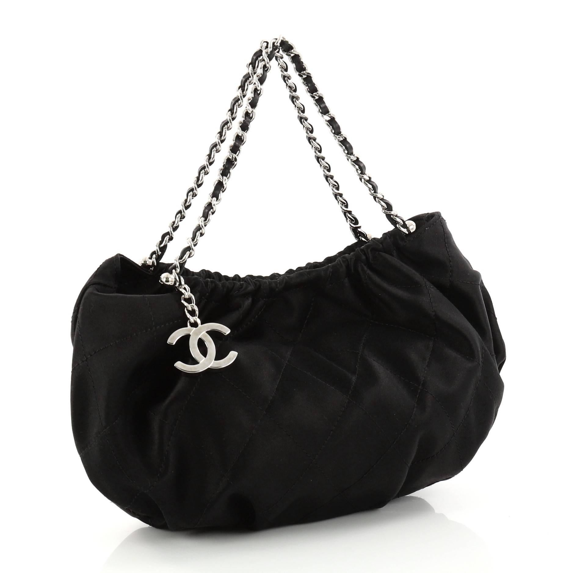 Black Chanel CC Charm Shoulder Bag Quilted Satin Mini