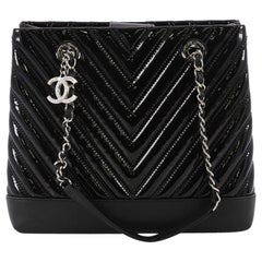 Chanel CC Charm Tote Chevron Patent Medium