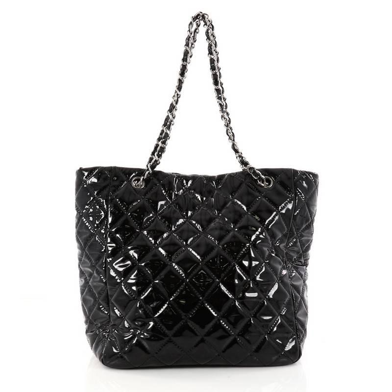 Chanel CC Charm Tote Quilted Patent Vinyl Large In Good Condition In NY, NY