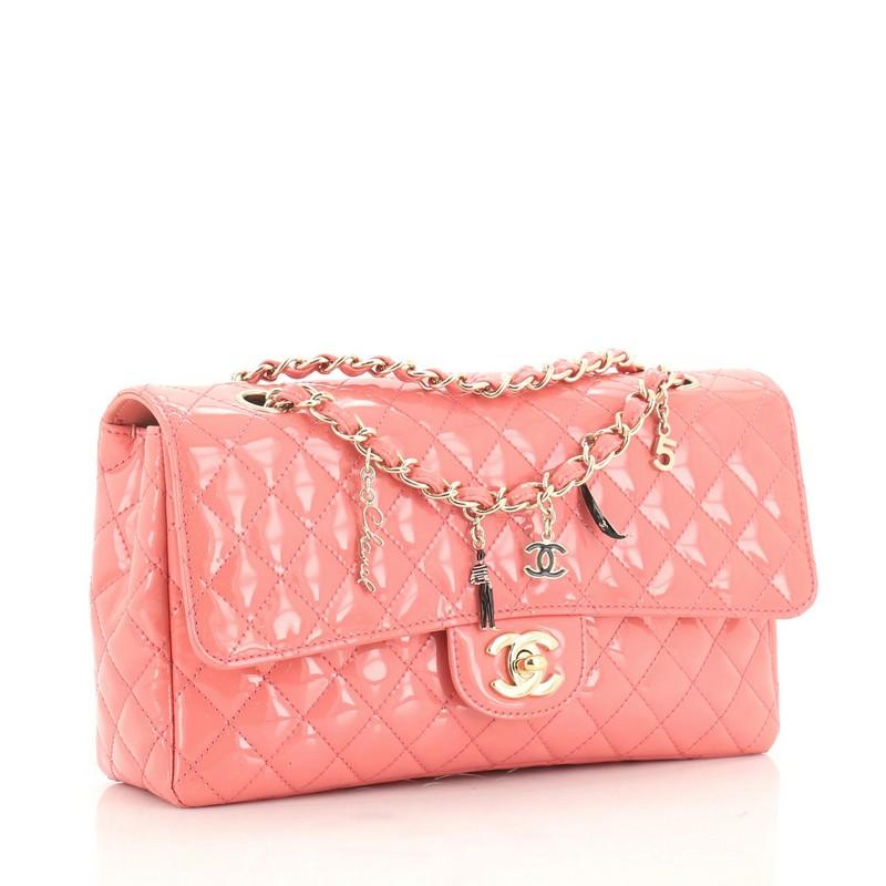 Pink Chanel CC Charms Flap Bag Quilted Patent Medium