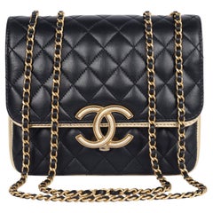 Vintage Chanel CC Double Flap Quilted Lambskin Leather Medium Crossbody Bag