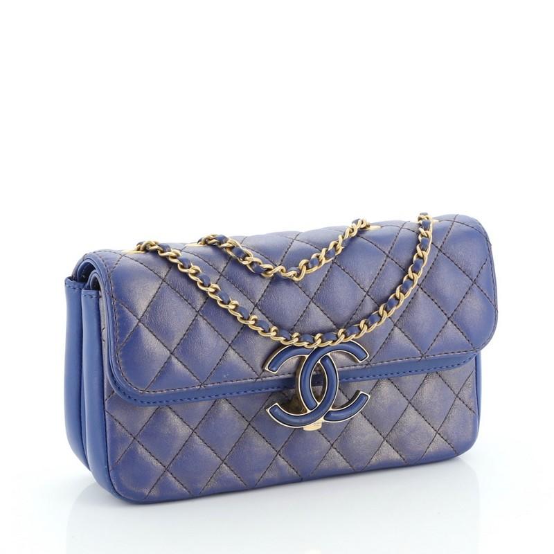 Gray Chanel CC Chic Double Flap Bag Quilted Lambskin Small