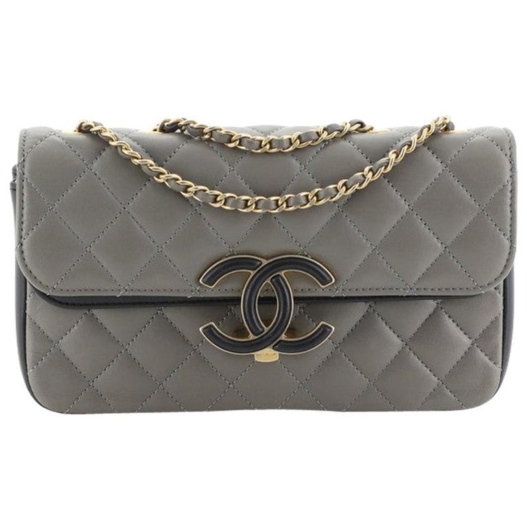 Chanel Vintage Two-Tone CC Flap Bag Quilted Lambskin Small at 1stDibs