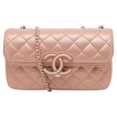 Chanel CC Chic Double Flap Quilted Beige Metallic Leather Medium Crossbody Bag 
