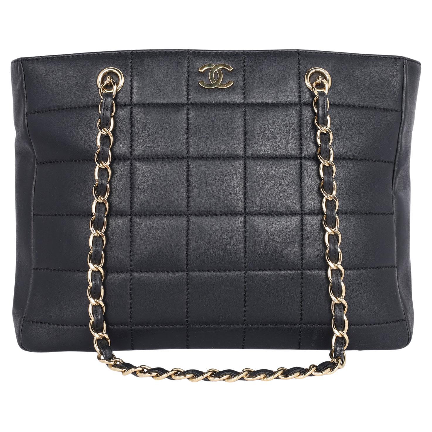 Chanel CC Choco Bar Lambskin Leather Shoulder Bag Black For Sale