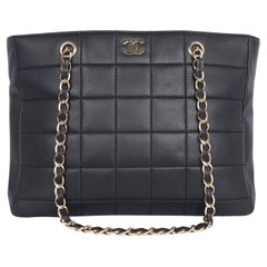 Used Chanel CC Choco Bar Lambskin Leather Shoulder Bag Black