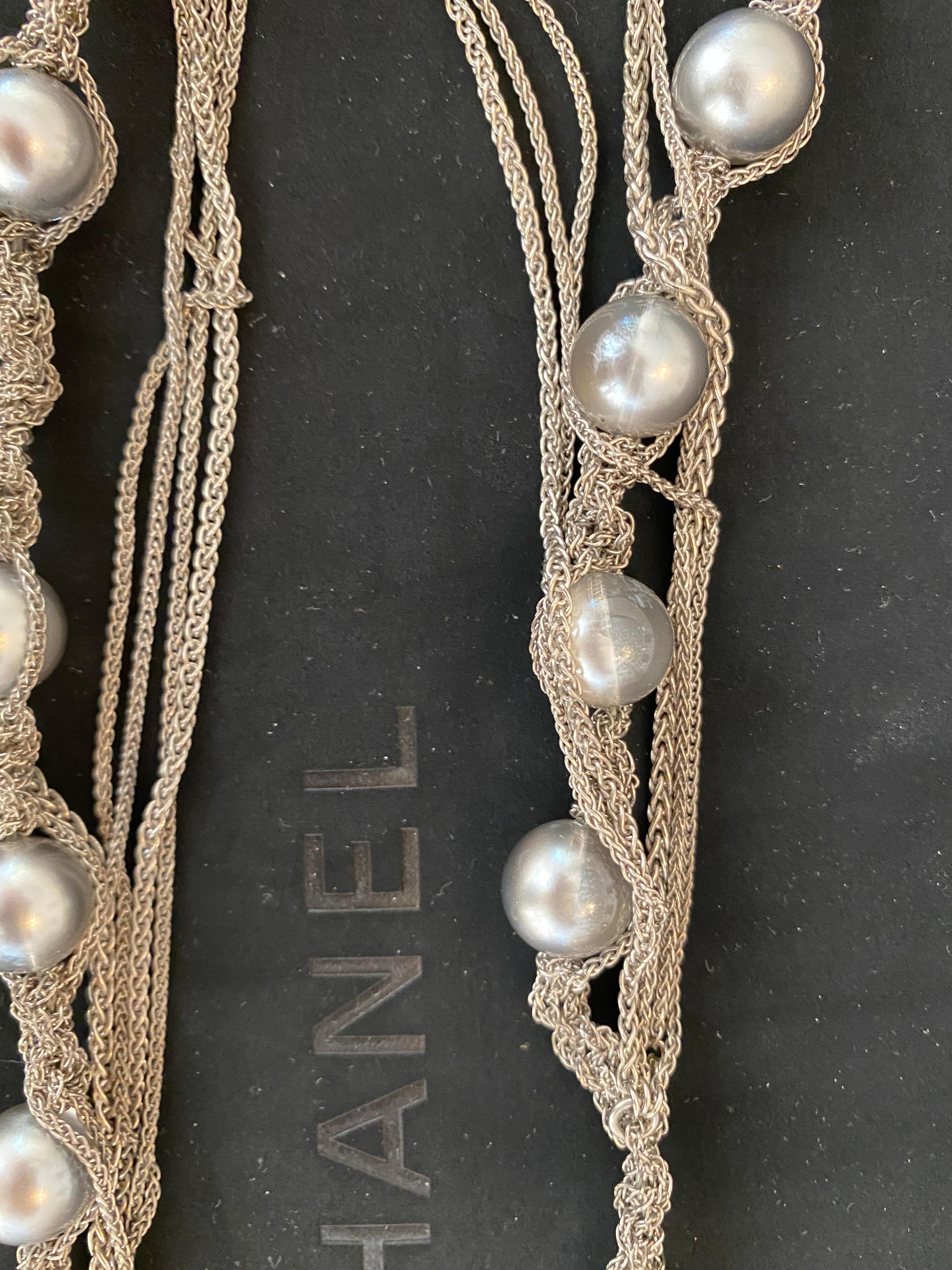 Chanel CC Choker Necklace Metal with Faux Tahiti Pearls and Beads. For Sale 5