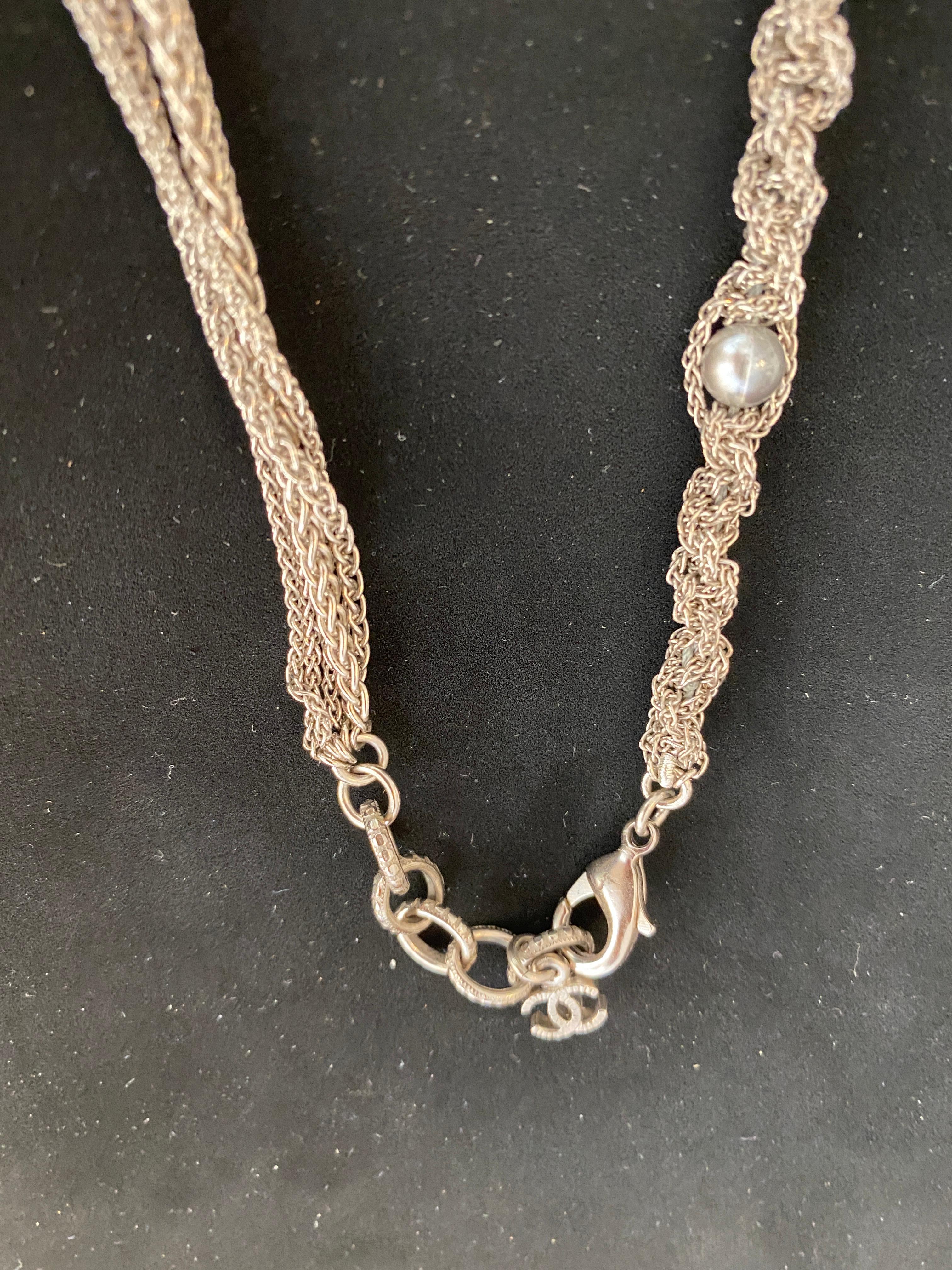 Chanel CC Choker Necklace Metal with Faux Tahiti Pearls and Beads. For Sale 6