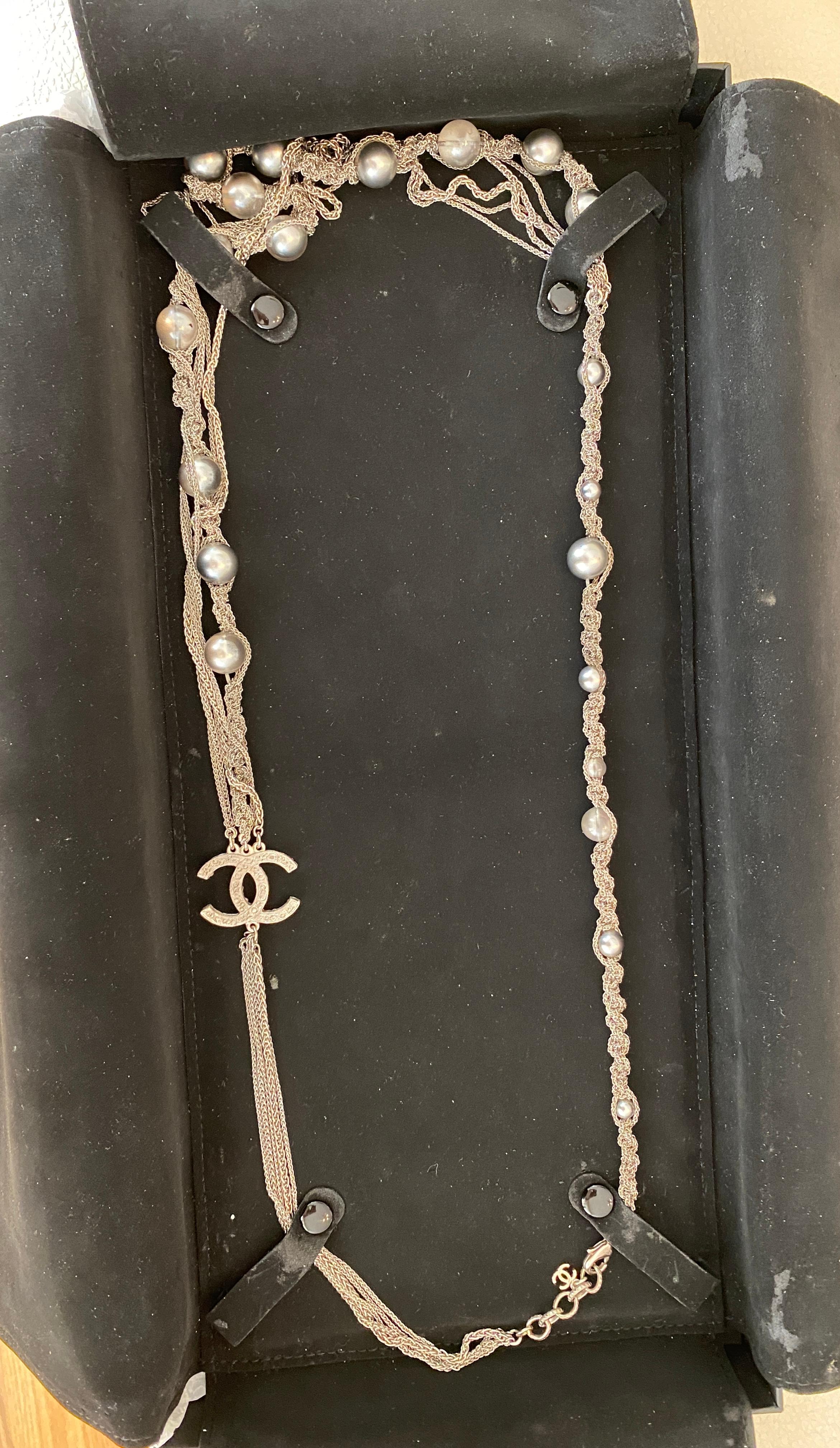 Early Victorian Chanel CC Choker Necklace Metal with Faux Tahiti Pearls and Beads. For Sale