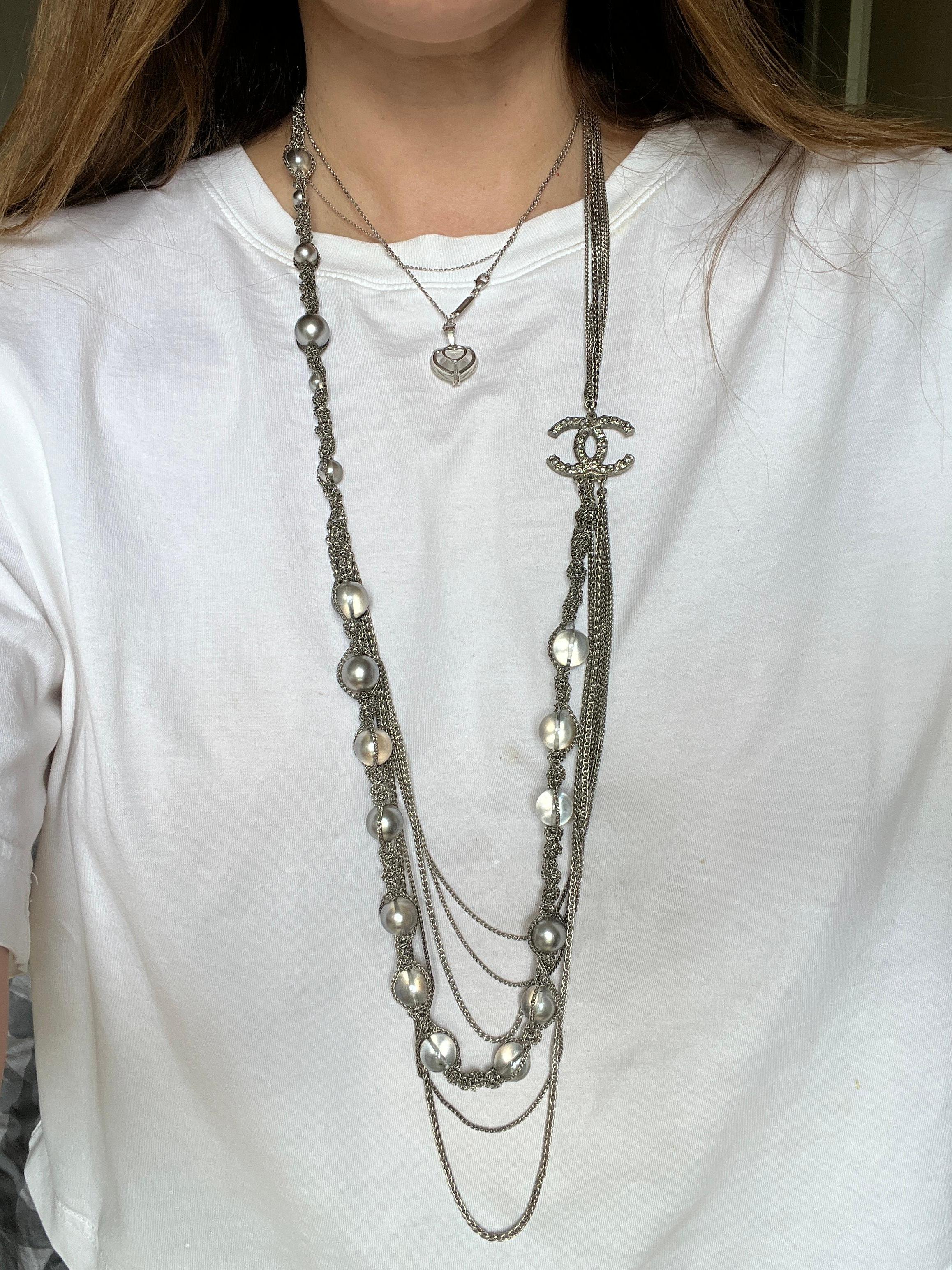 Chanel CC Choker Necklace Metal with Faux Tahiti Pearls and Beads. For Sale 1