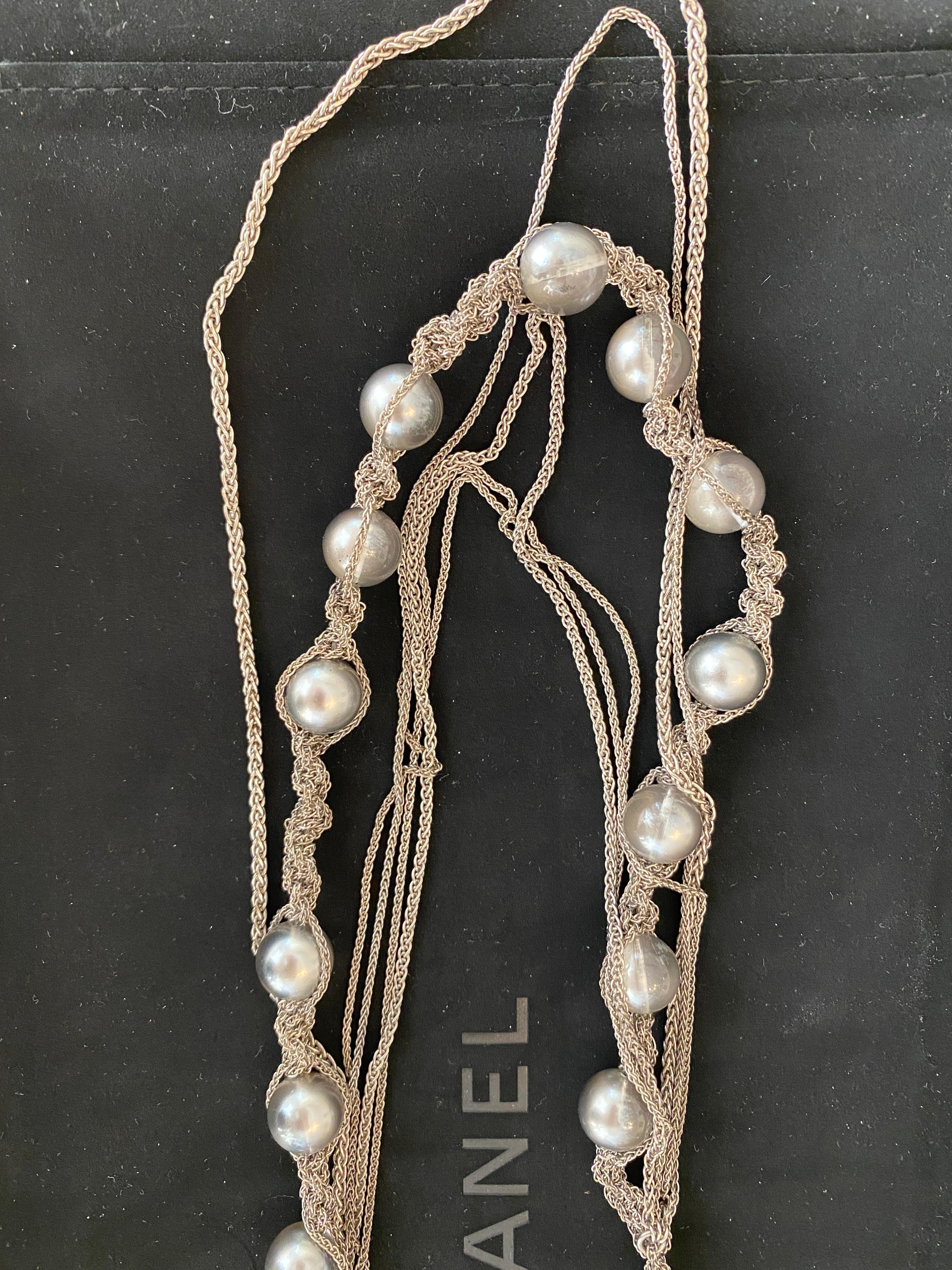 Chanel CC Choker Necklace Metal with Faux Tahiti Pearls and Beads. For Sale 3