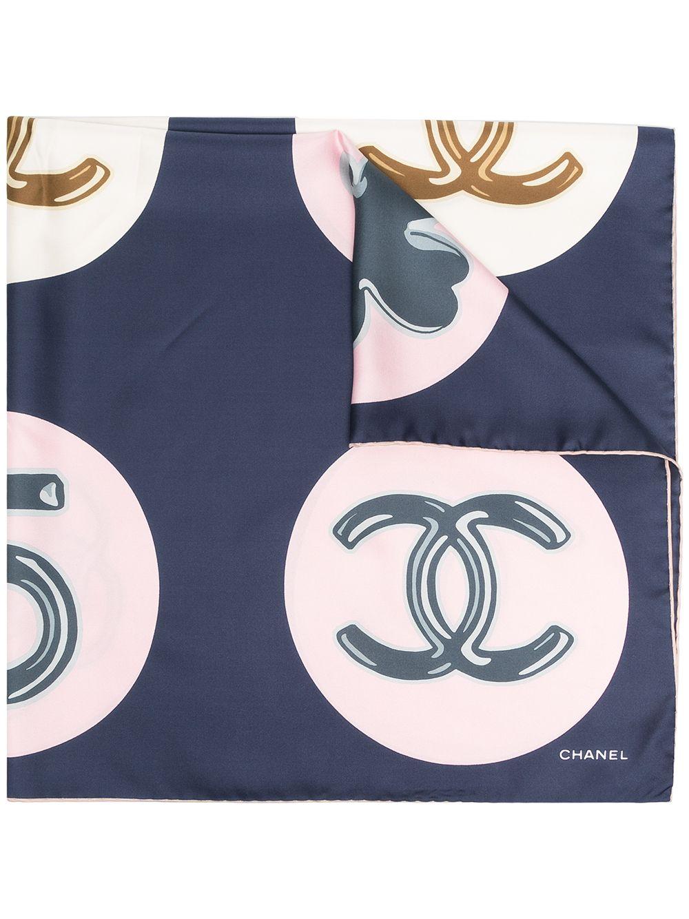 Purple Chanel CC circle print scarf