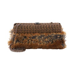 Chanel CC Clasp Frame Clutch Fur and Tweed Small