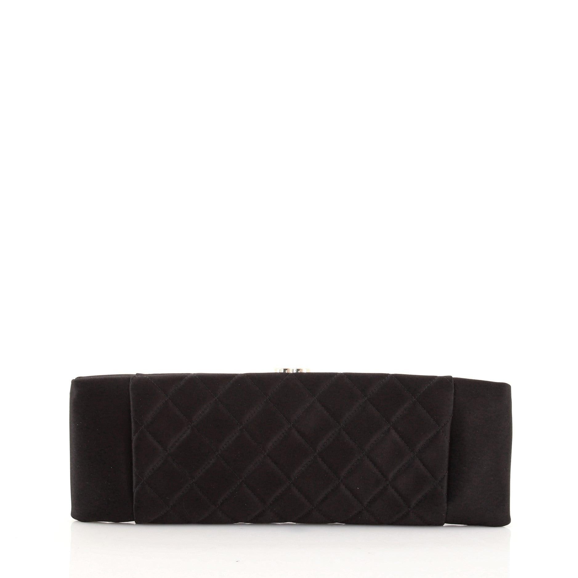 Black Chanel CC Clasp Frame Clutch Quilted Satin Extra Long
