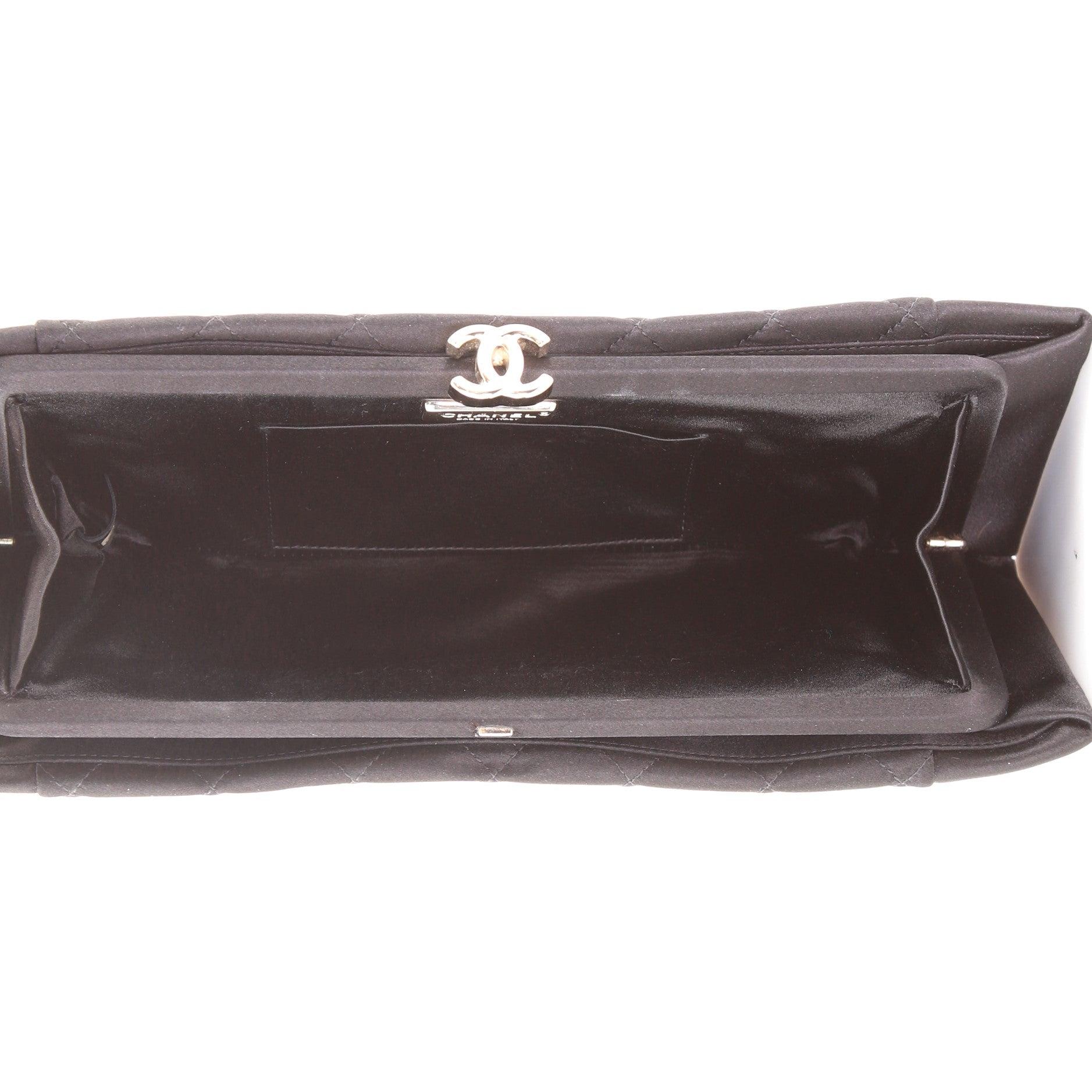 Women's or Men's Chanel CC Clasp Frame Clutch Quilted Satin Extra Long