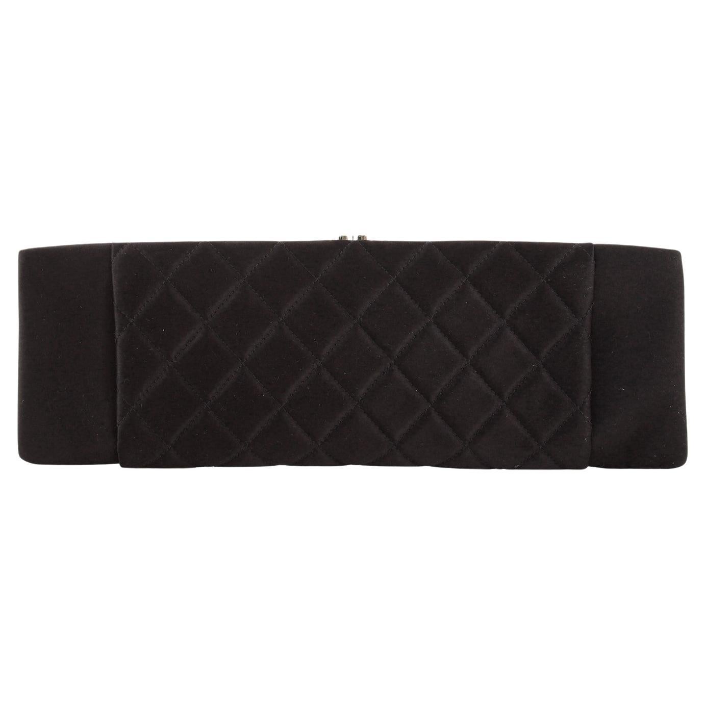 Chanel CC Clasp Frame Clutch Quilted Satin Extra Long