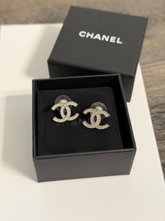 Chanel‎ CC Classic Silver Crystal Stud Earrings