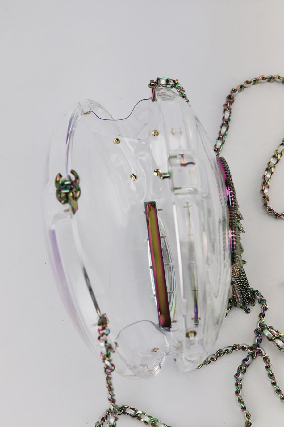 Gray Chanel CC Clear Transparent Acrylic Rainbow Chain Evening Shoulder Clutch Bag