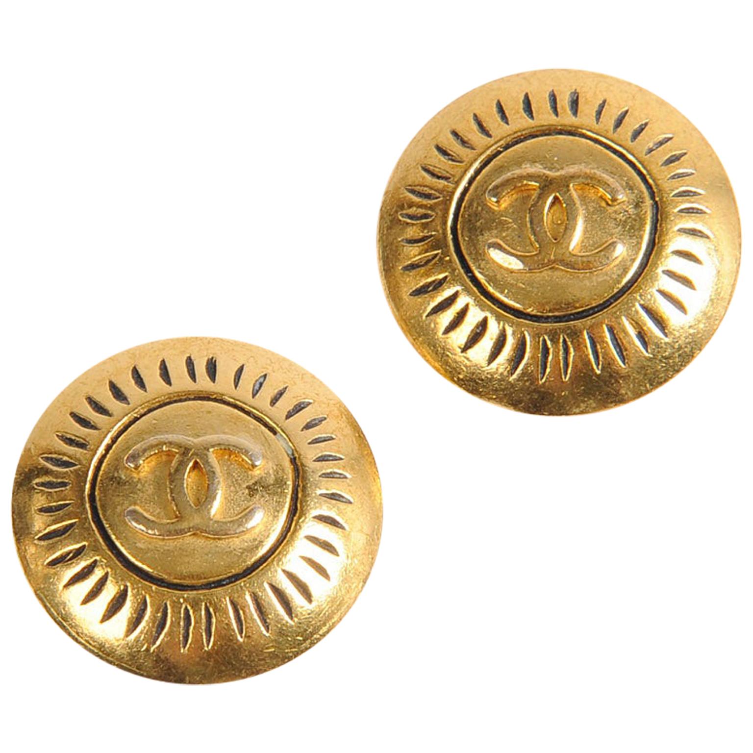 Chanel Gold-Tone CC Clip-On Earrings For Sale