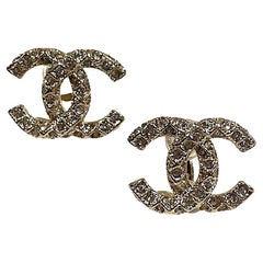 CHANEL CC Clip-on Earrings in Gilt Metal and Rhinestones