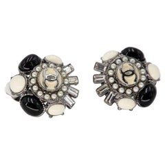Chanel CC Clip on Mother of Pearl Crystal Earrings CC-0814N-0005