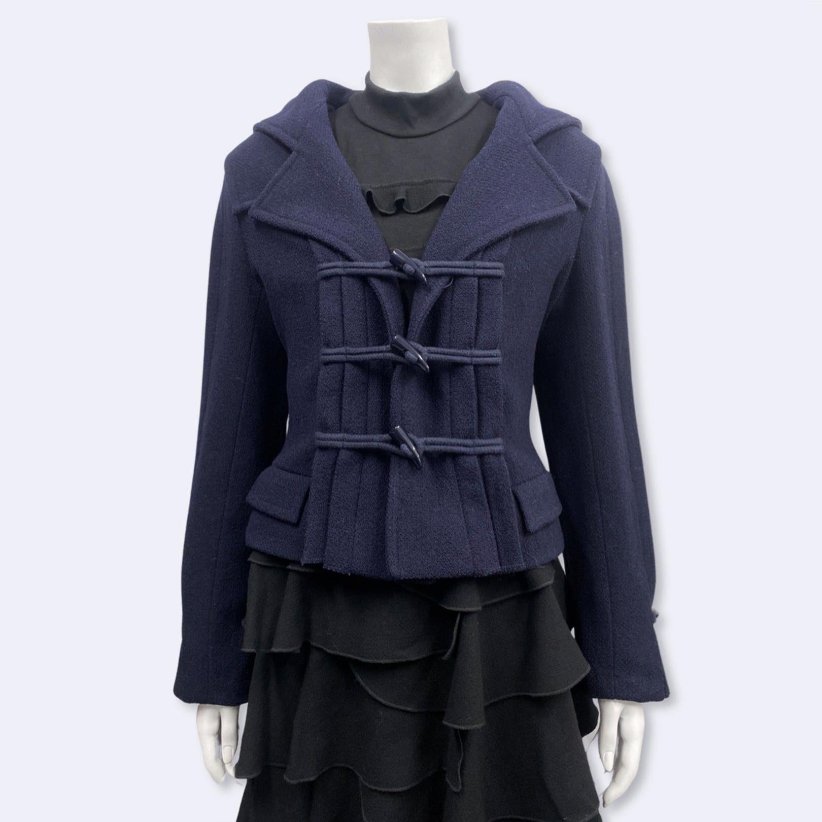 Women's or Men's Chanel CC Closure Navy Duffle Jacket For Sale