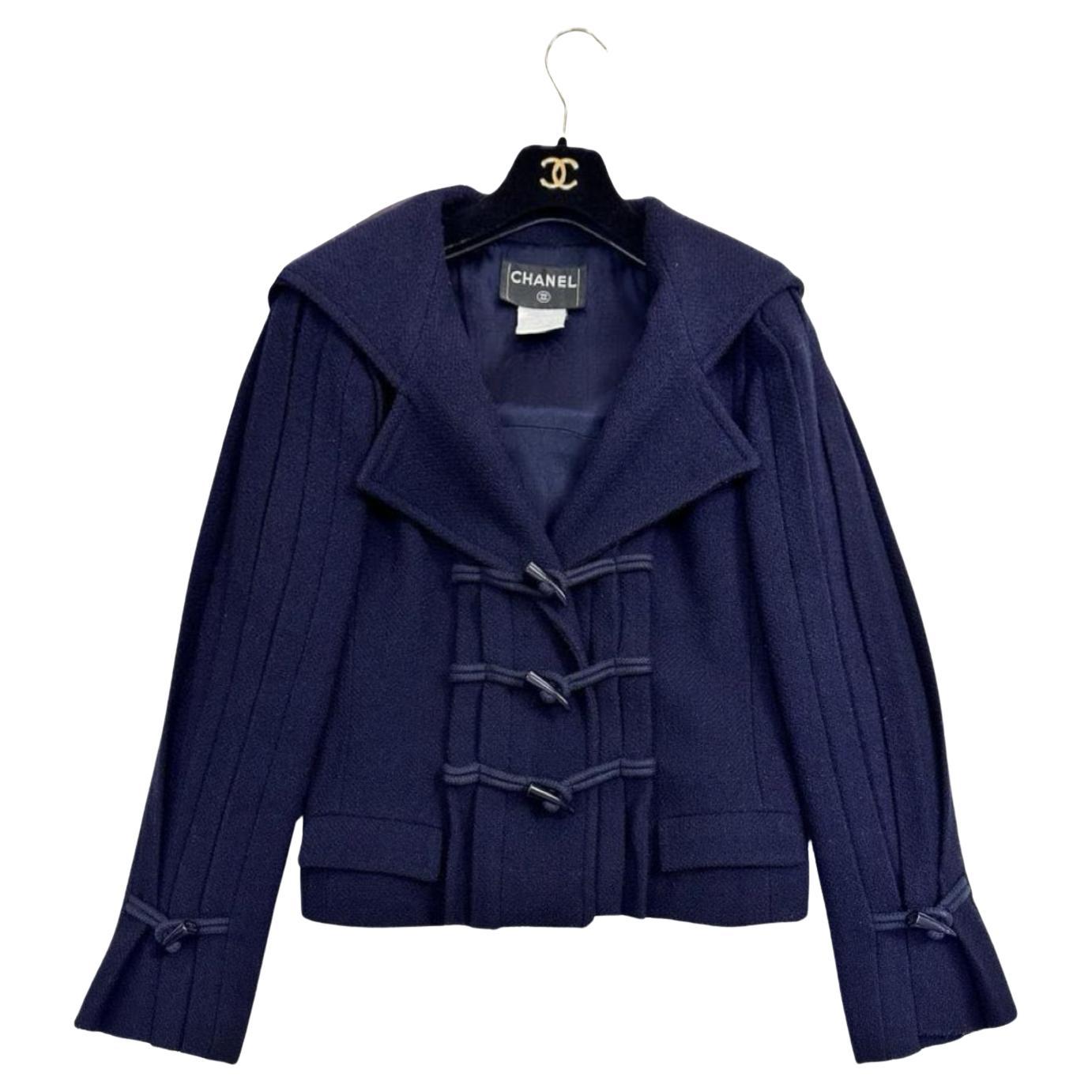 Chanel CC Closure Navy Duffle Jacket For Sale