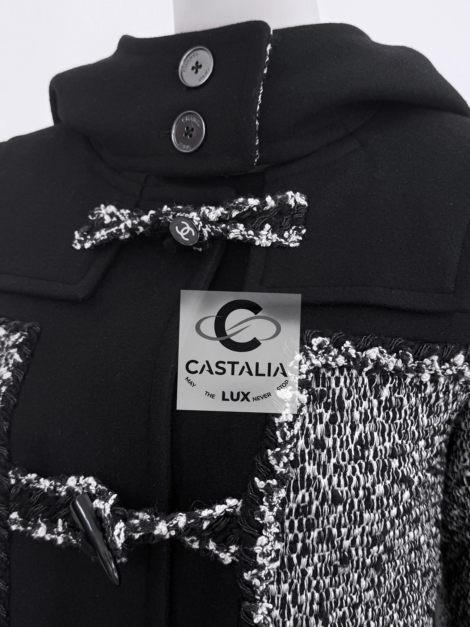 Chanel CC Closures Schwarzer Tweed Parka-Mantel 34 FR im Angebot 9