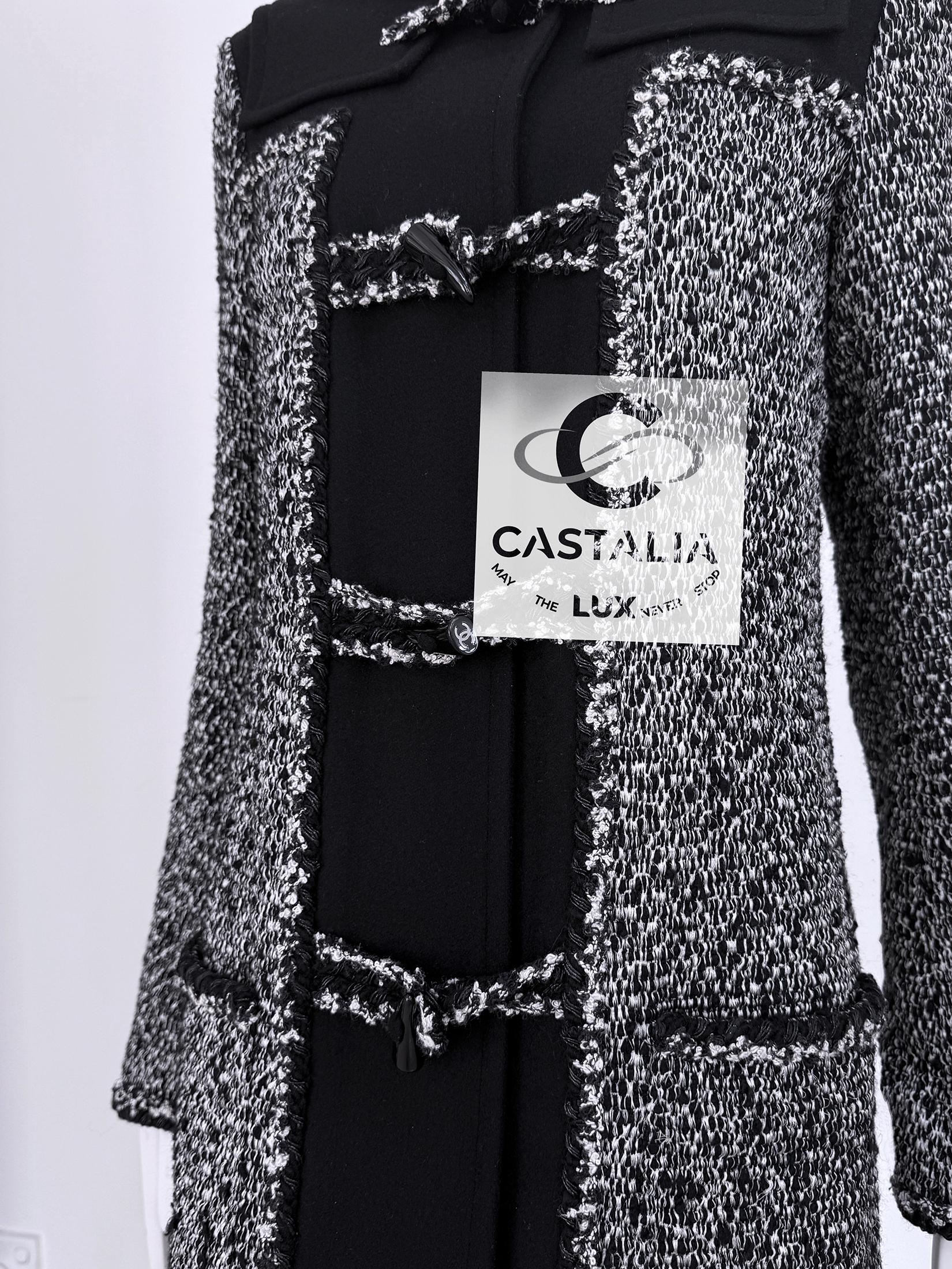 Chanel CC Closures Schwarzer Tweed Parka-Mantel 34 FR im Angebot 11