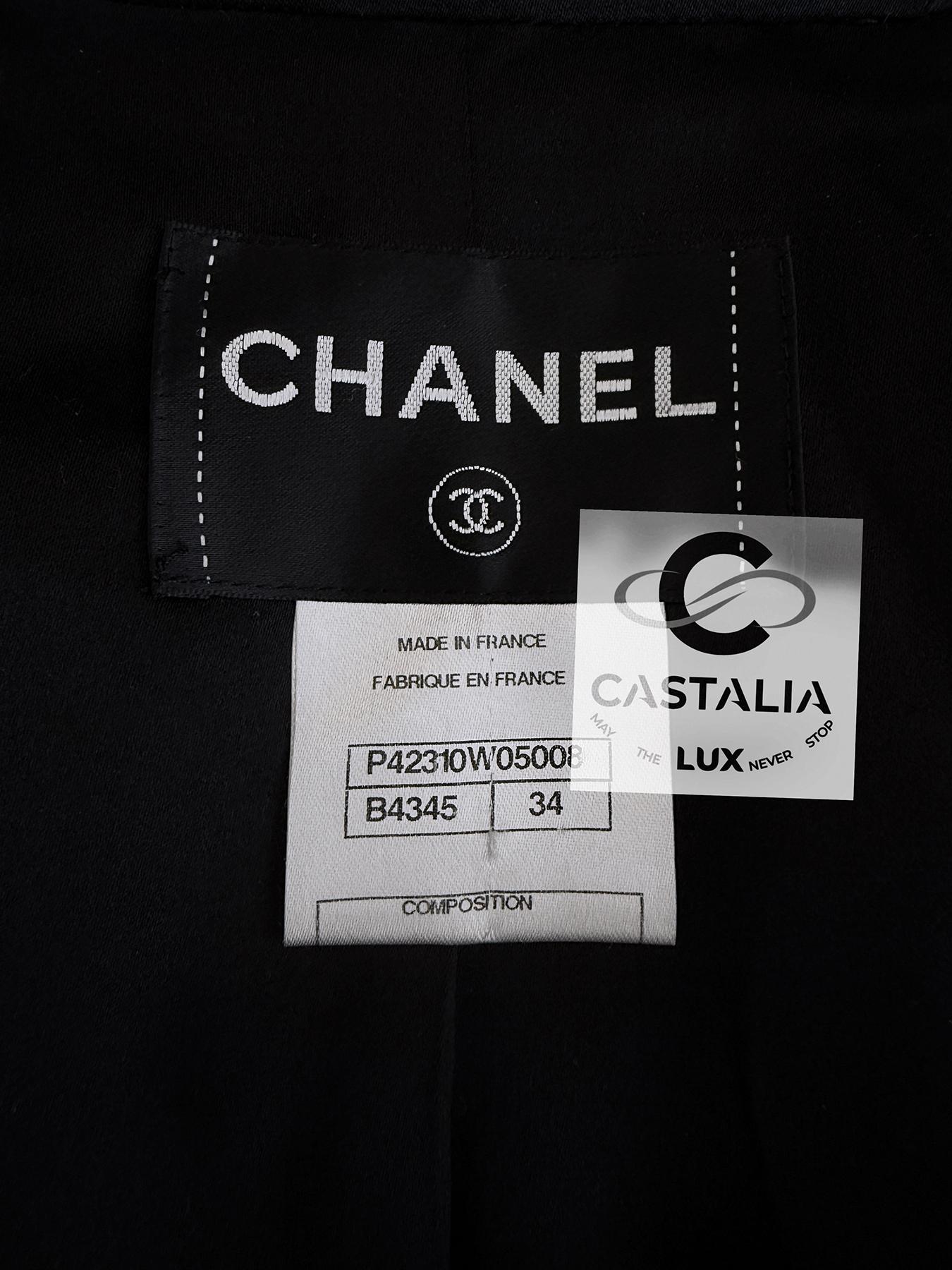 Chanel CC Closures Schwarzer Tweed Parka-Mantel 34 FR im Angebot 13