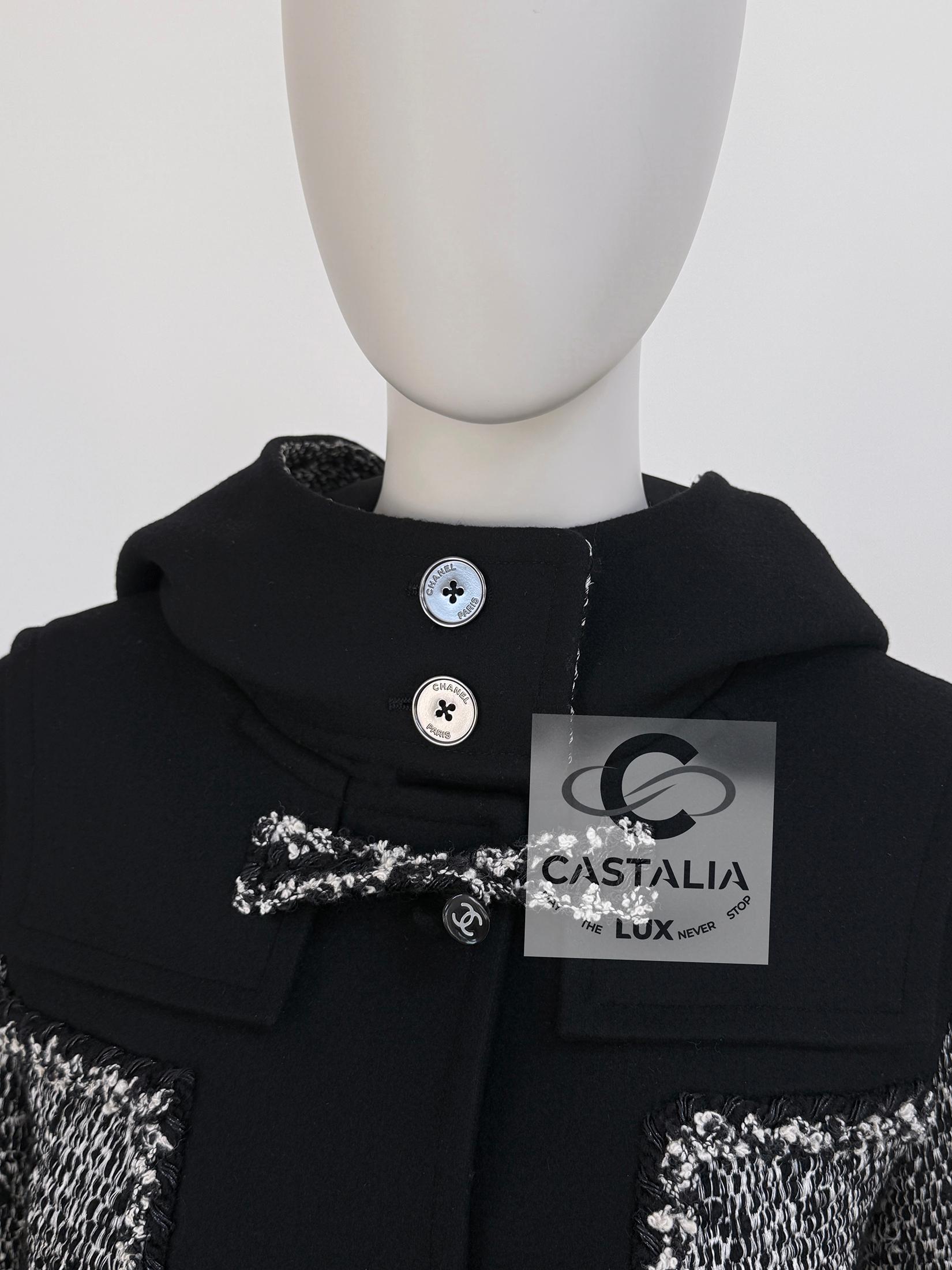 Chanel CC Closures Schwarzer Tweed Parka-Mantel 34 FR im Angebot 15