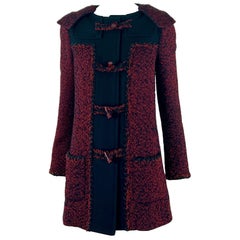 Chanel CC Closures Burgundy Tweed Parka Coat 40 FR