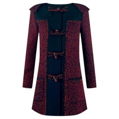 Chanel CC Closures Burgundy Tweed Parka Coat 42 FR